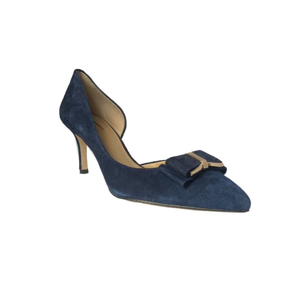 BCBGeneration Perryn Blue Gold Bow Open Side Heels Pumps Shoes Women's 10M - Picture 12 of 12